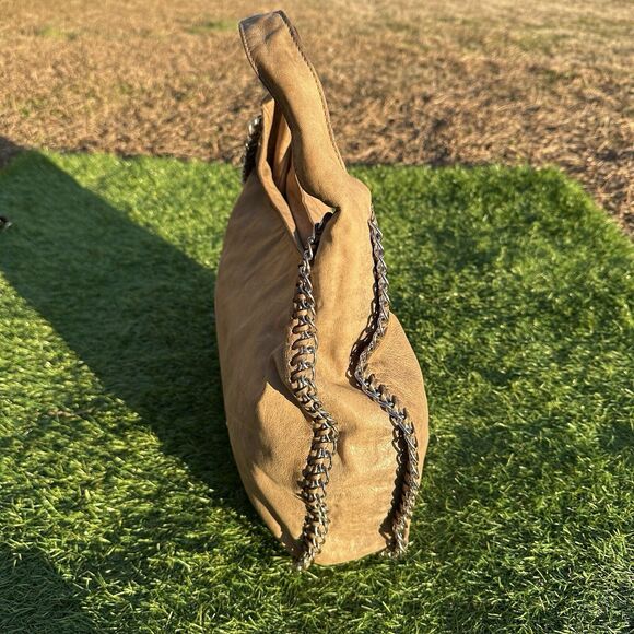 Michael Michael Kors Purse Leather Hobo Taupe Braided Chain Shoulder Bag - Picture 7 of 16